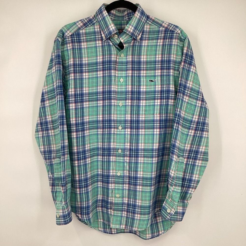 Mens Vineyard Vines Performance‎ Classic-fit Tucker Button Down small green/blue